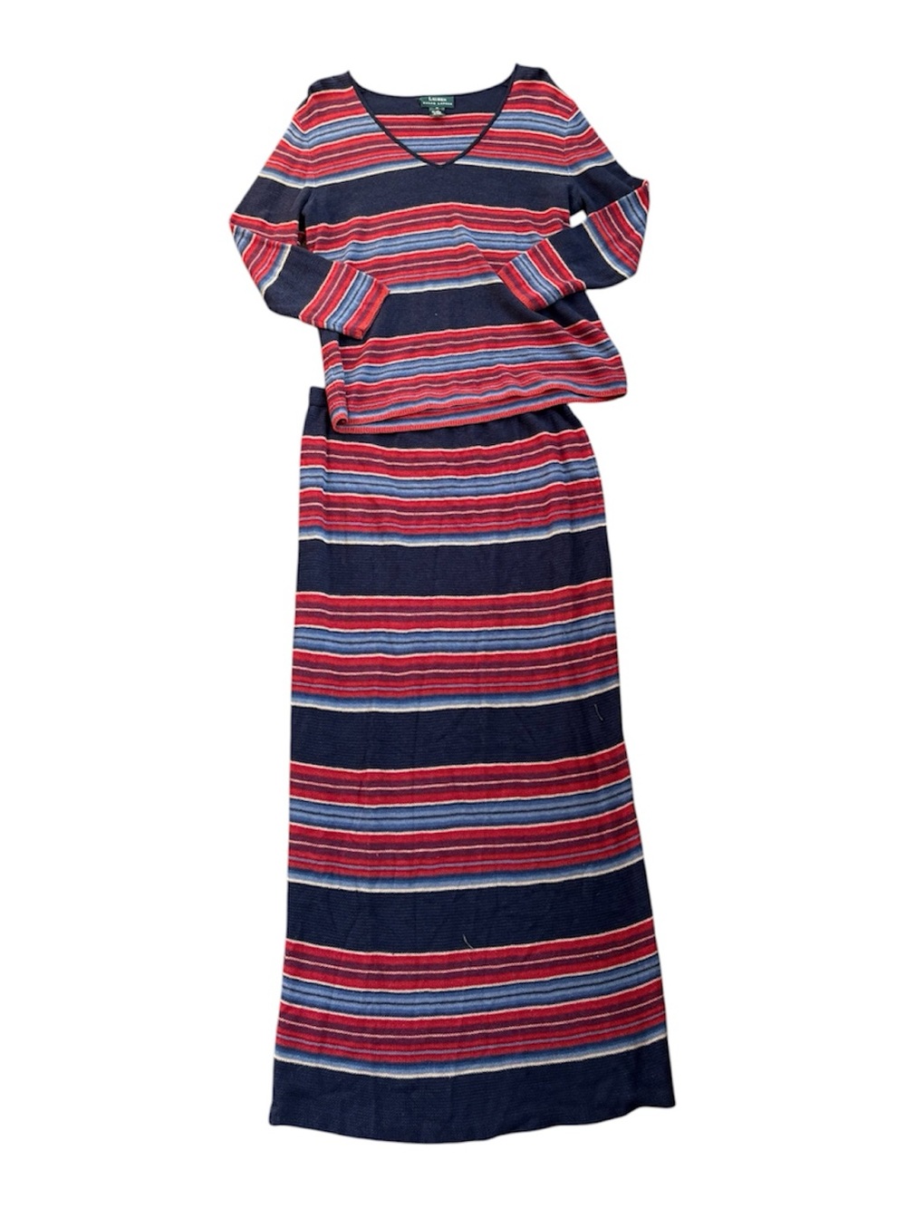 Lauren Ralph Knit Skirt Sweater Top Indian Blanket Stripe Southwestern Set Med